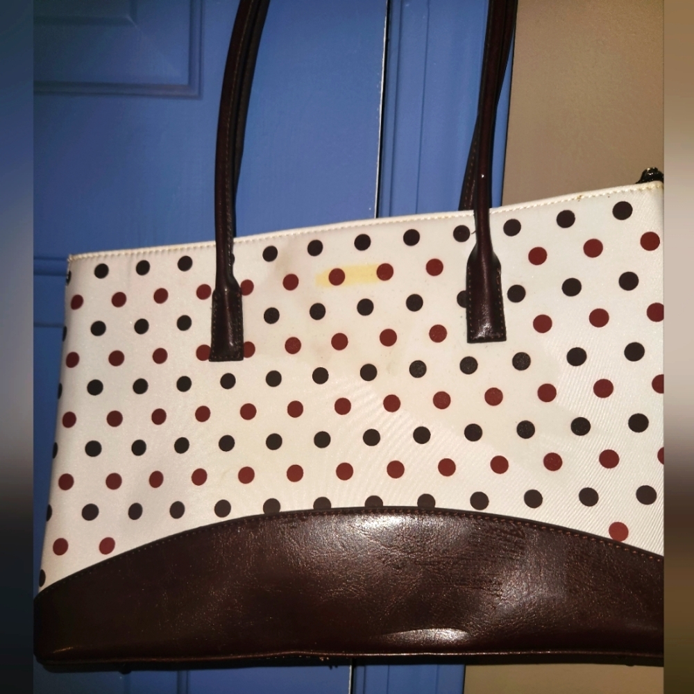 Polka Dot Tote Bag with Brown Accents